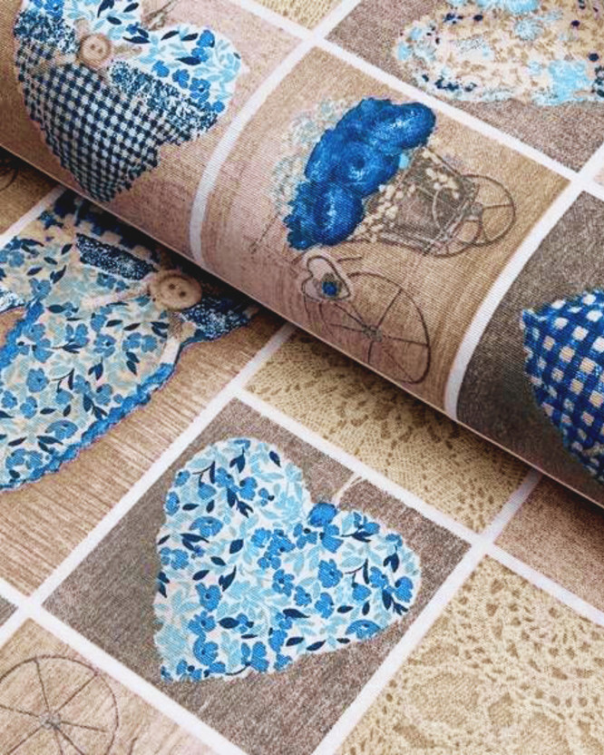 Tkanina dekoracyjna Loneta - niebieskie serca