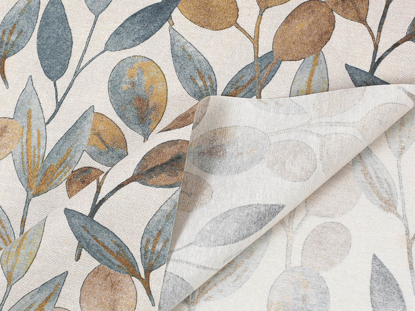 Tkanina dekoracyjna Loneta - brązowy i niebieski eukaliptus