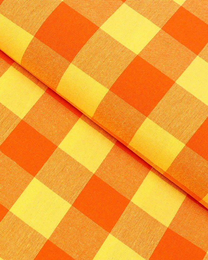 Mocna tkanina bawełniana Kanafas 230 g/m2 - duża pomarańczowo-żółta kratka