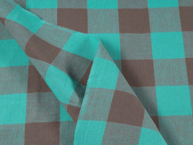 Mocna tkanina bawełniana Kanafas 230 g/m2 - duża kratka turkusowo-brązowa