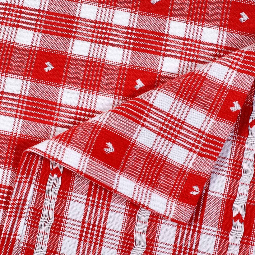 Ścierka kuchenna bawełniana - serduszka na czerwono-białej kratce