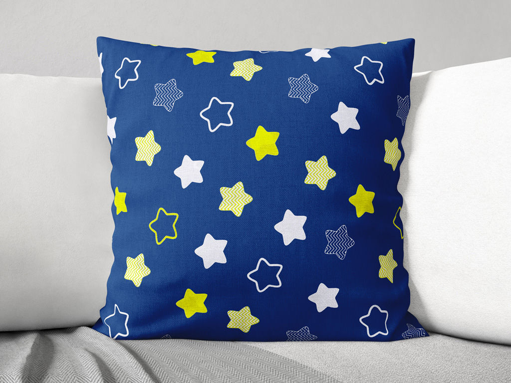 Poszewka na poduszkę bawełniana dla dzieci - gwiazdy na ciemnoniebieskim