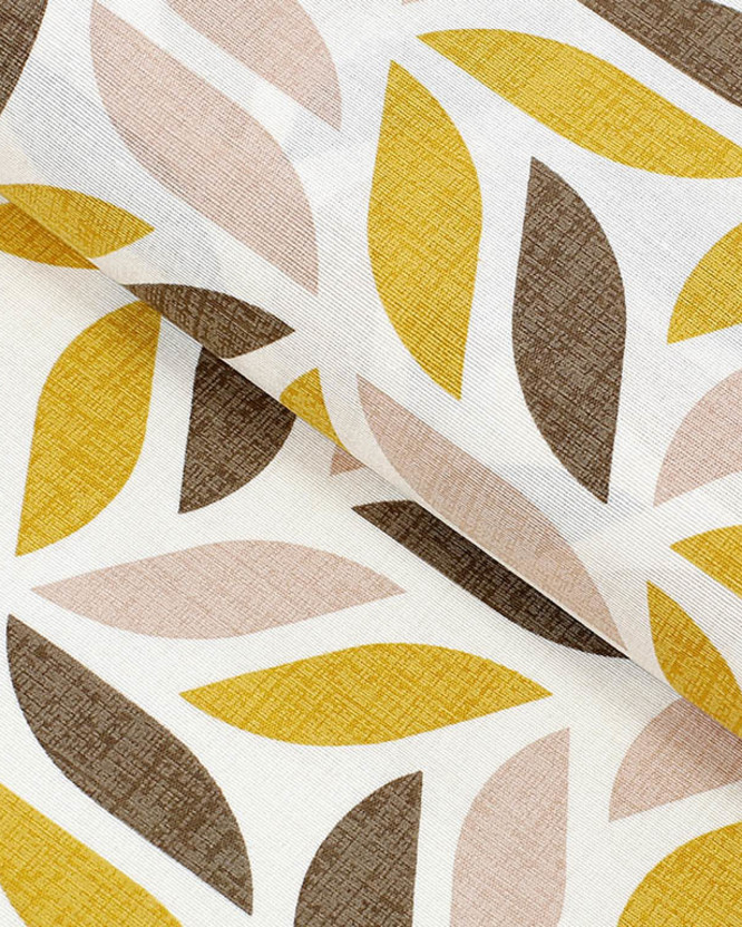 Tkanina dekoracyjna Loneta - złote i brązowe geometryczne liście