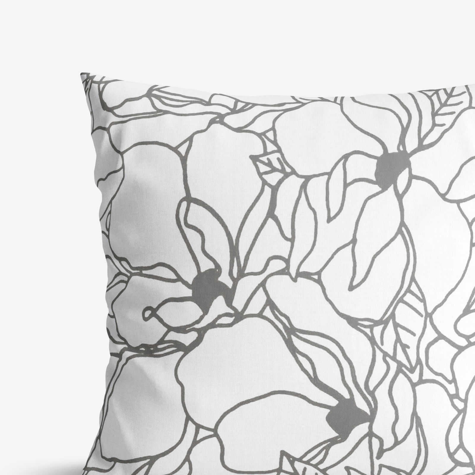 Poszewka na poduszkę bawełniana - ciemnoszare kwiaty na białym