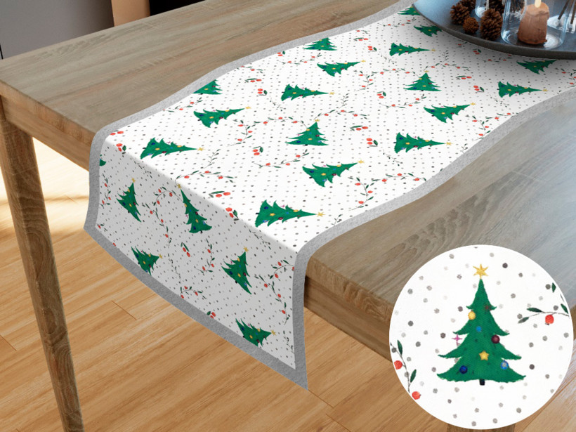 Bieżnik na stół plamoodporny świąteczny - świąteczne choinki na białym