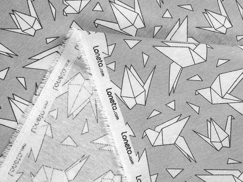 Tkanina dekoracyjna Loneta - origami na szarym
