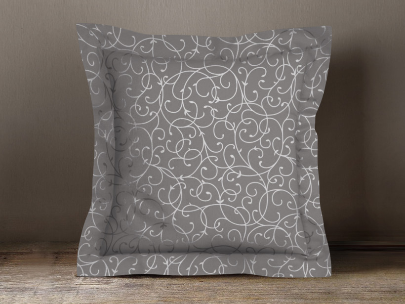 Luksusowa poszewka na poduszkę z ozdobną kantą dekoracyjna - ornamenty na szaro srebrnym