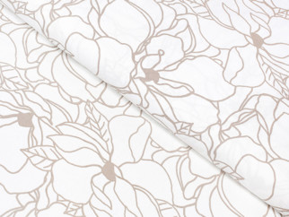 Płótno bawełniane Simona - jasnobeżowe kwiaty na białym - szer. 145cm
