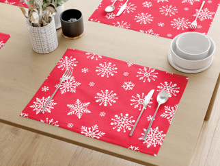 Podkładka na stół bawełniana świąteczna - płatki śniegu na jaskrawej czerwieni - 2szt.
