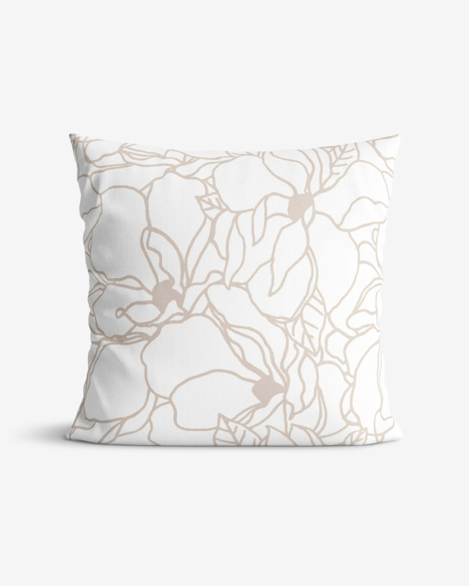 Poszewka na poduszkę bawełniana - jasnobeżowe kwiaty na białym
