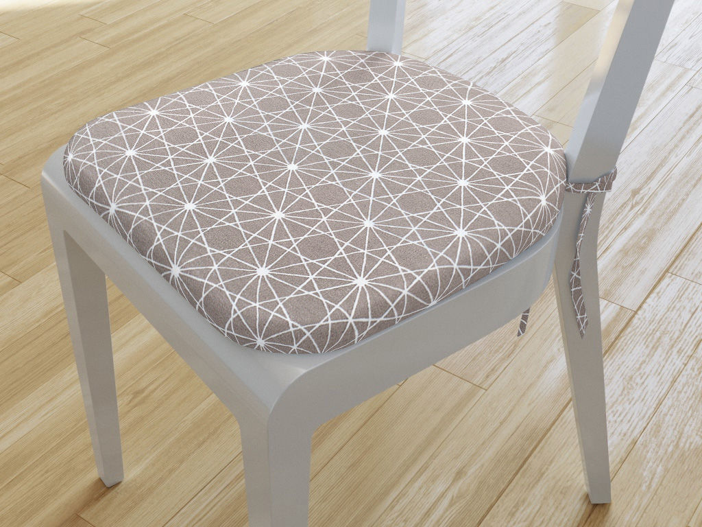 Zaokrąglona poduszka na krzesło 39x37 cm Loneta - białe linie na jasnobrązowym