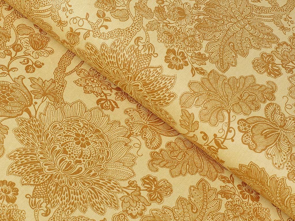 Tkanina bawełniana Mestral - żółto-brązowe kwiaty