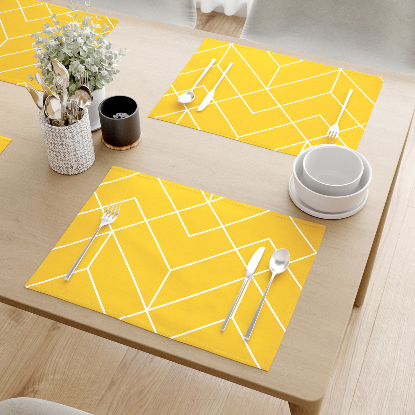 Podkładka na stół z płótna bawełnianego - mozaika na żółtym - 2szt.