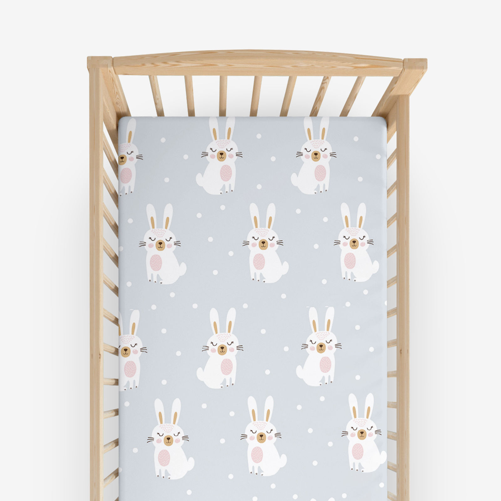 Bawełniane prześcieradło z gumką do łóżeczka - rozmarzone króliczki