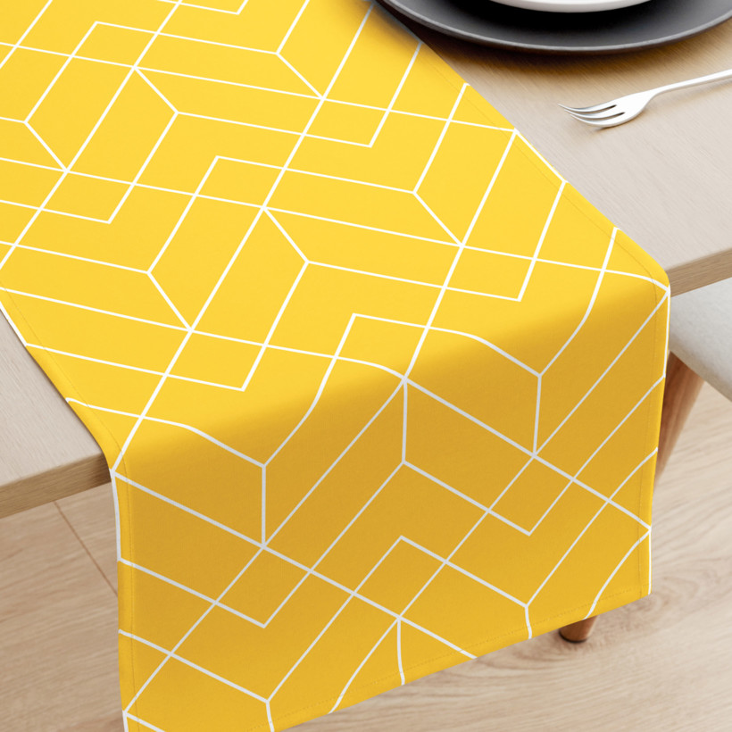 Bieżnik na stół z płótna bawełnianego - mozaika na żółtym