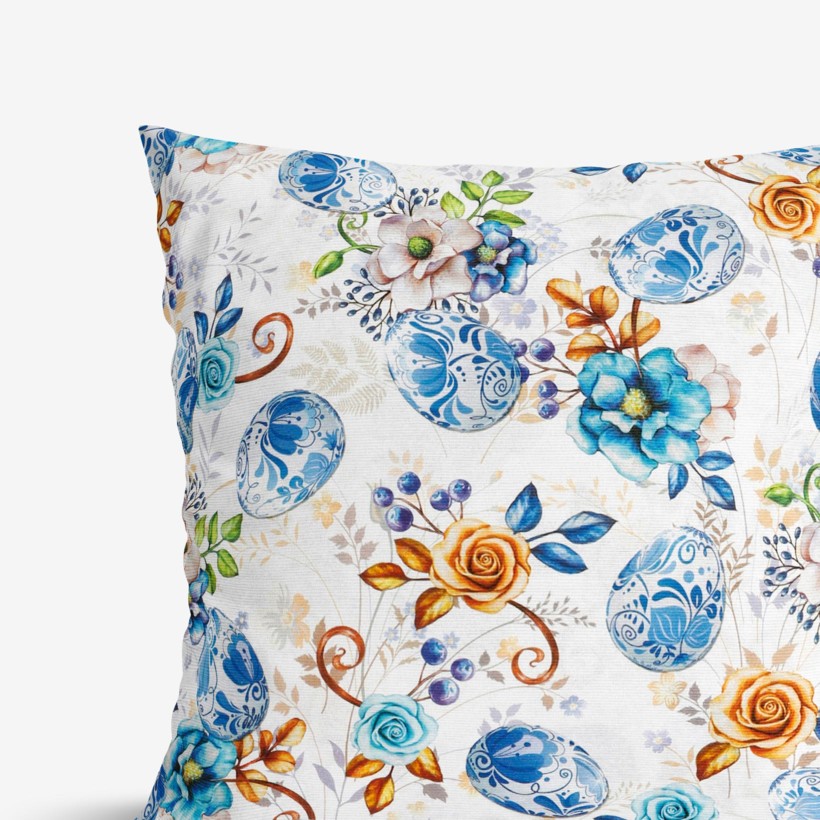 Poszewka na poduszkę dekoracyjna wielkanocna Loneta - malowane niebieskie pisanki
