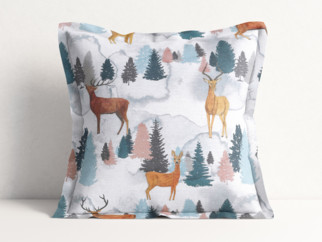 Poszewka na poduszkę z ozdobną kantą dekoracyjna Loneta - sarny i jelenie
