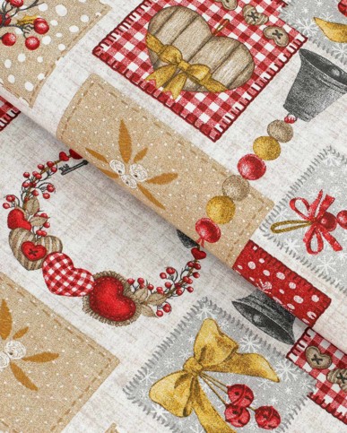 Tkanina dekoracyjna Loneta świąteczna - ozdoby świąteczne patchwork