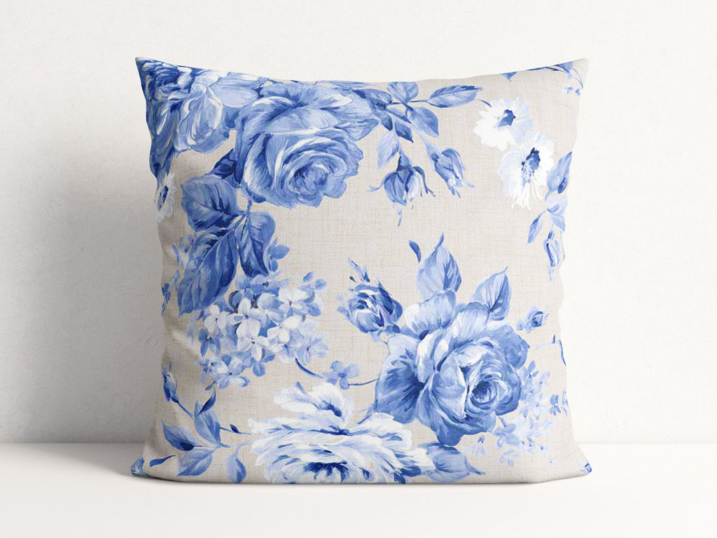 Poszewka na poduszkę dekoracyjna Loneta - duże niebieskie róże