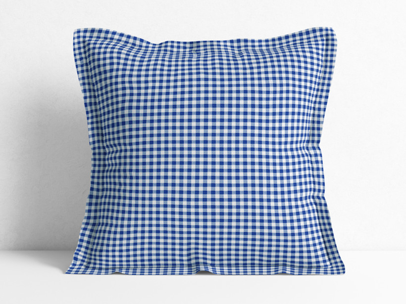 Poszewka na poduszkę z ozdobną kantą dekoracyjna Menorca - mała niebiesko-biała kratka