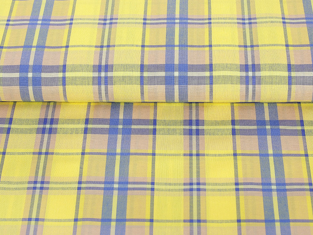 Mocna tkanina bawełniana Kanafas 230 g/m2 - żółto-niebieska kratka