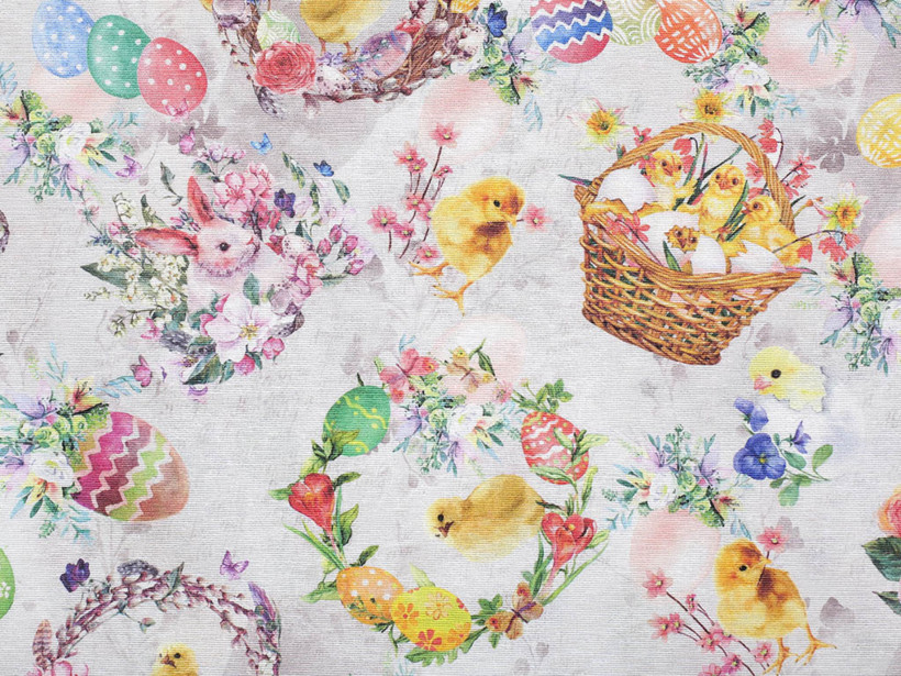 Tkanina dekoracyjna wielkanocna Loneta - kolorowa Wielkanoc