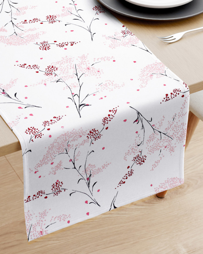 Bieżnik na stół z płótna bawełnianego - kwiaty japońskie na białym