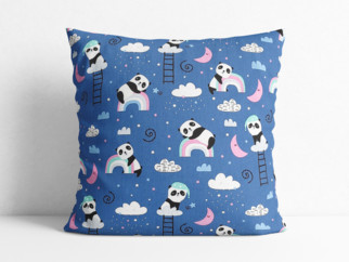 Poszewka na poduszkę bawełniana dla dzieci - pandy z tęczą na niebieskim