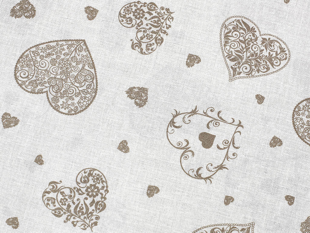 Tkanina dekoracyjna Verona - wiklinowe serca na naturalnym stará