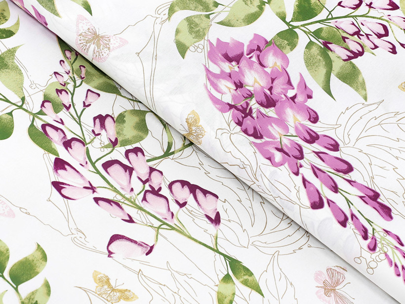 Satyna bawełniana Deluxe na metry - kwiaty wisterii