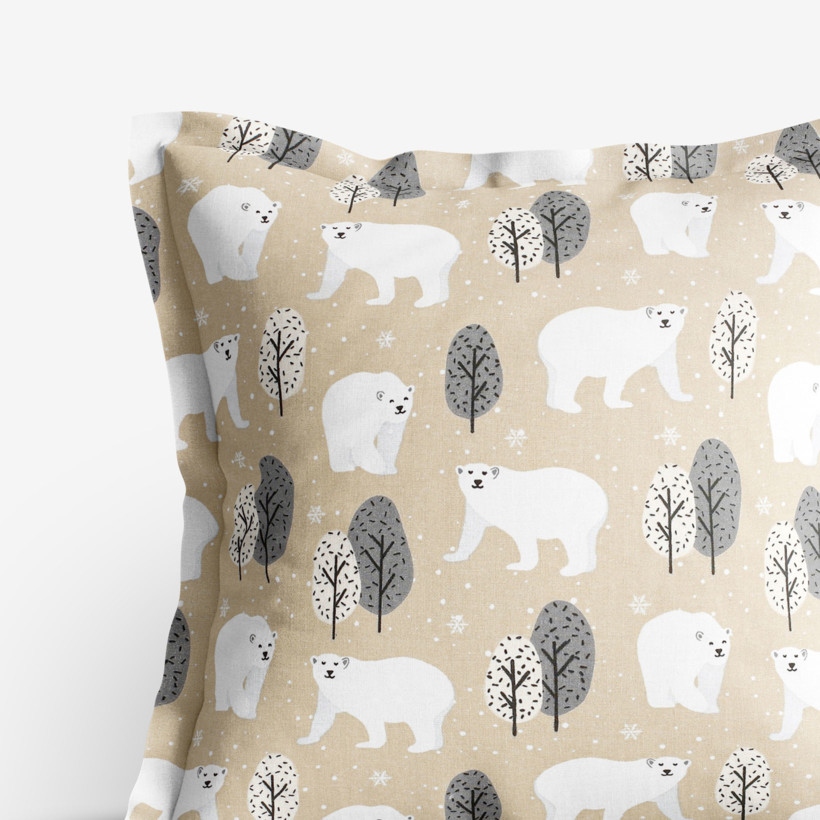 Poszewka na poduszkę z ozdobną kantą bawełniana świąteczna - niedźwiedzie polarne