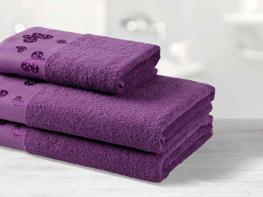 Ręcznik kąpielowy frotte Motylki - fioletowy