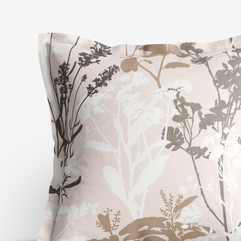 Poszewka na poduszkę z ozdobną kantą bawełniana - polne kwiaty na beżowym
