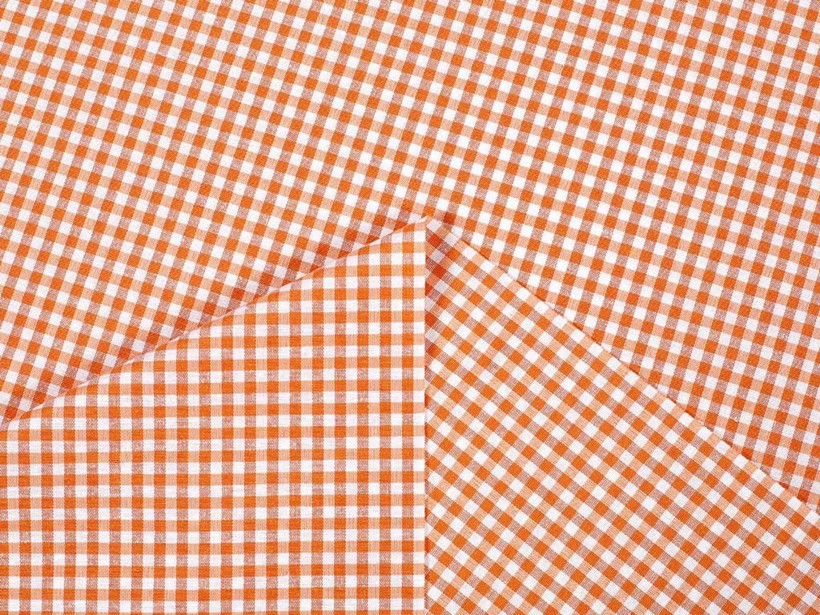 Tkanina dekoracyjna Menorca - mała pomarańczowo-biała kratka