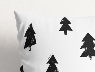 Poszewka na poduszkę bawełniana świąteczna - czarne drzewa na białym