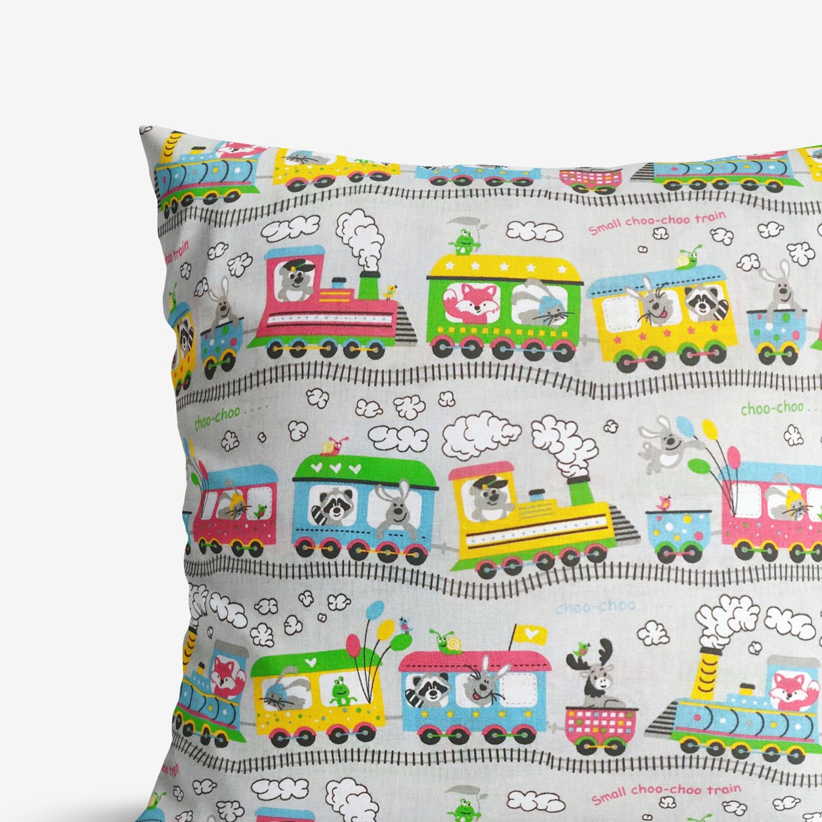 Poszewka na poduszkę bawełniana dla dzieci - wesołe pociągi