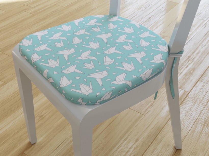 Zaokrąglona poduszka na krzesło 39x37 cm Loneta - origami na turkusowym