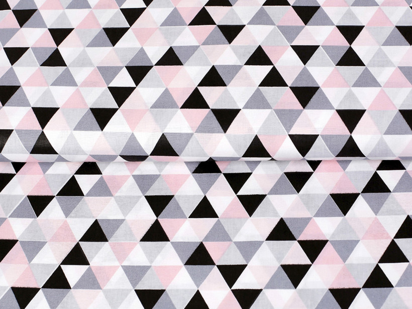 Płótno bawełniane - różowo-szare trójkąty