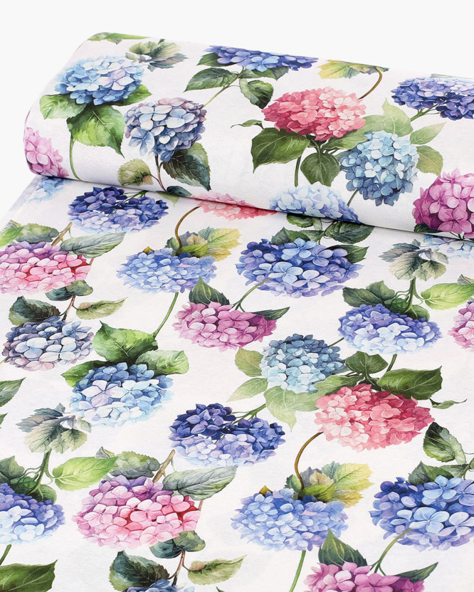 Tkanina dekoracyjna Loneta - kwiaty hortensji