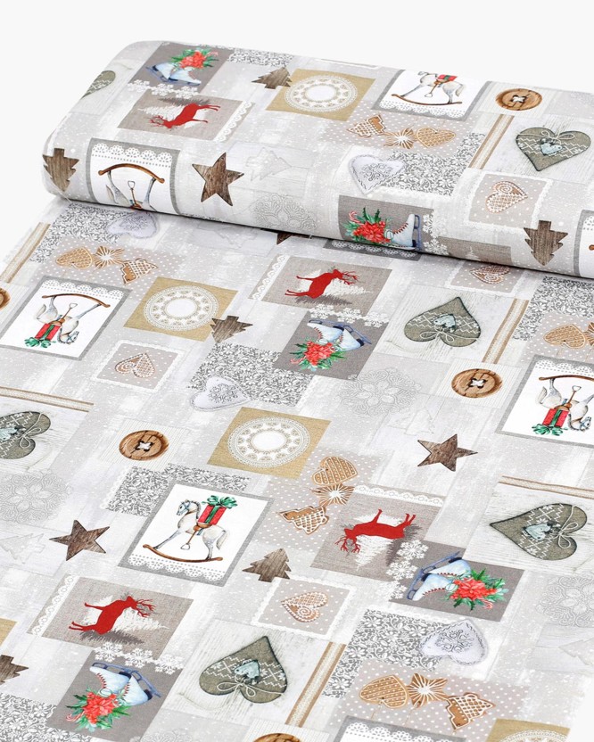 Tkanina dekoracyjna Loneta - patchwork świąteczny