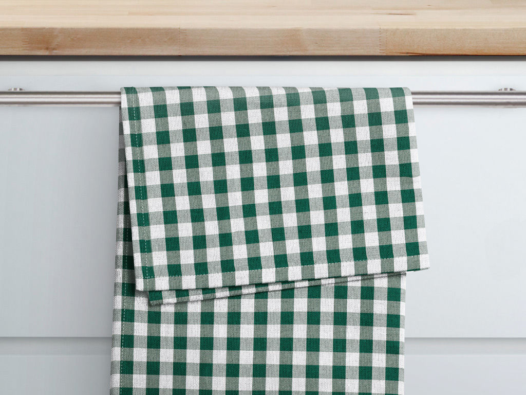 Ścierka kuchenna bawełniana - mała zielono-biała kratka
