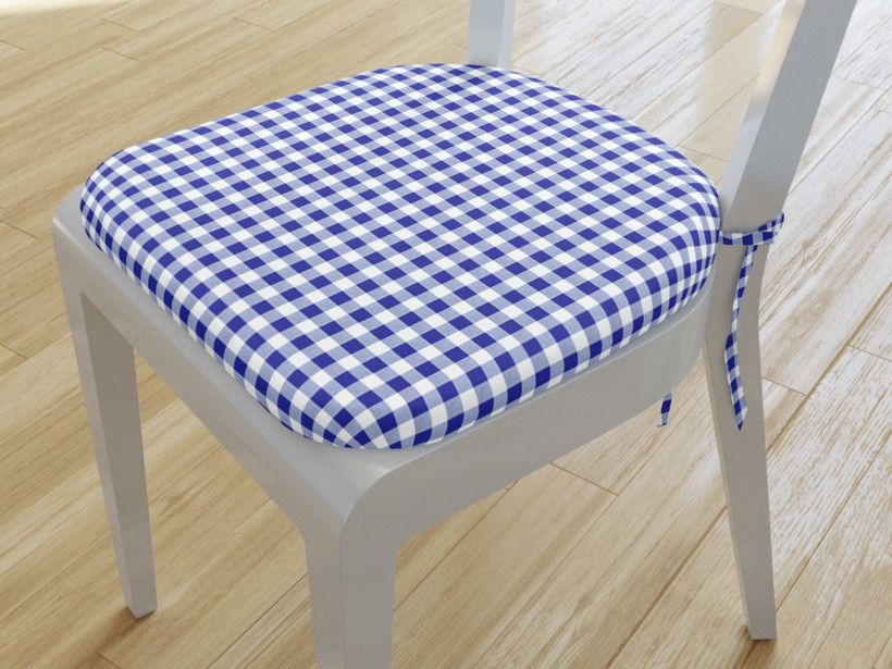 Zaokrąglona poduszka na krzesło 39x37 cm - niebiesko-biała kratka