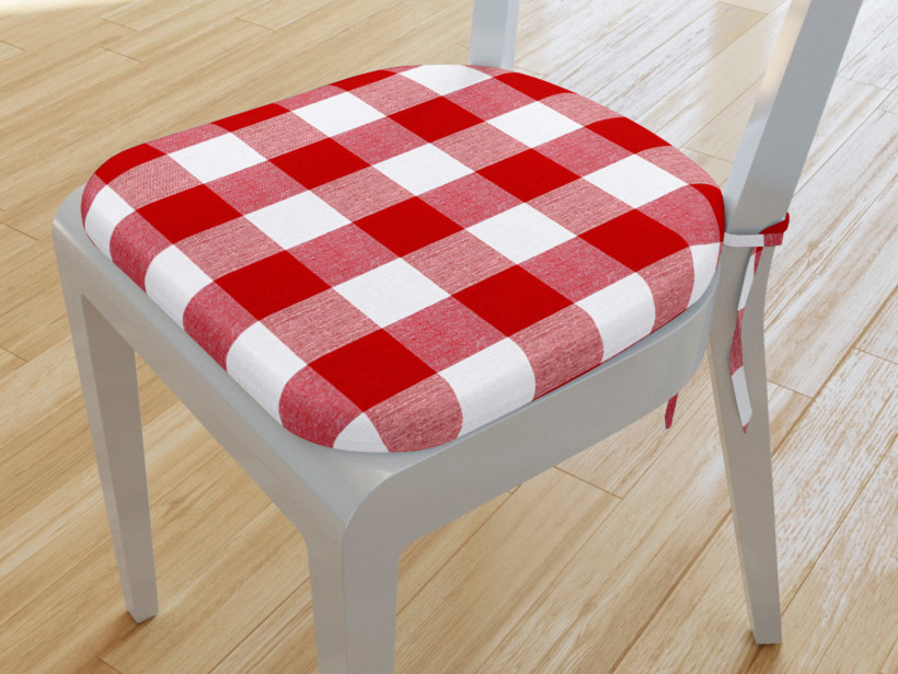 Zaokrąglona poduszka na krzesło 39x37 cm Kanafas - duża czerwono-biała kratka