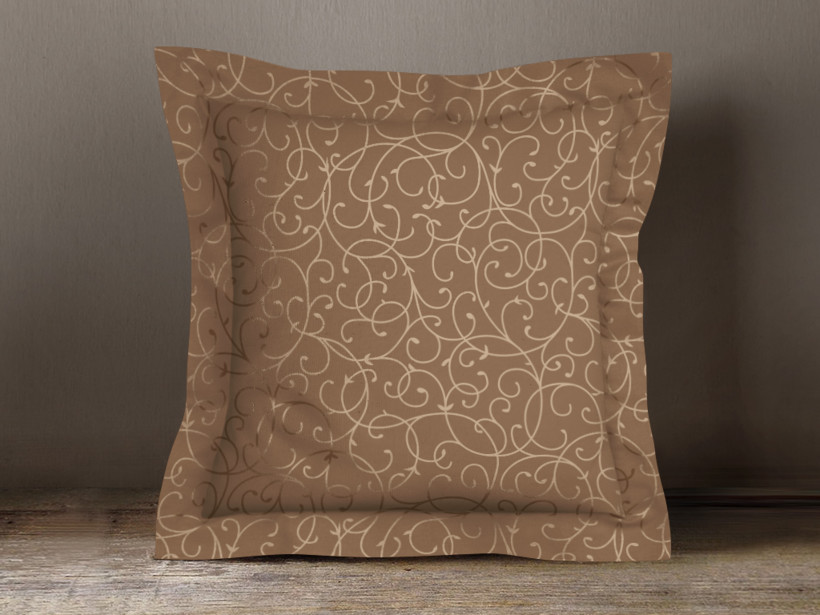 Luksusowa poszewka na poduszkę z ozdobną kantą dekoracyjna - ornamenty na brązowym