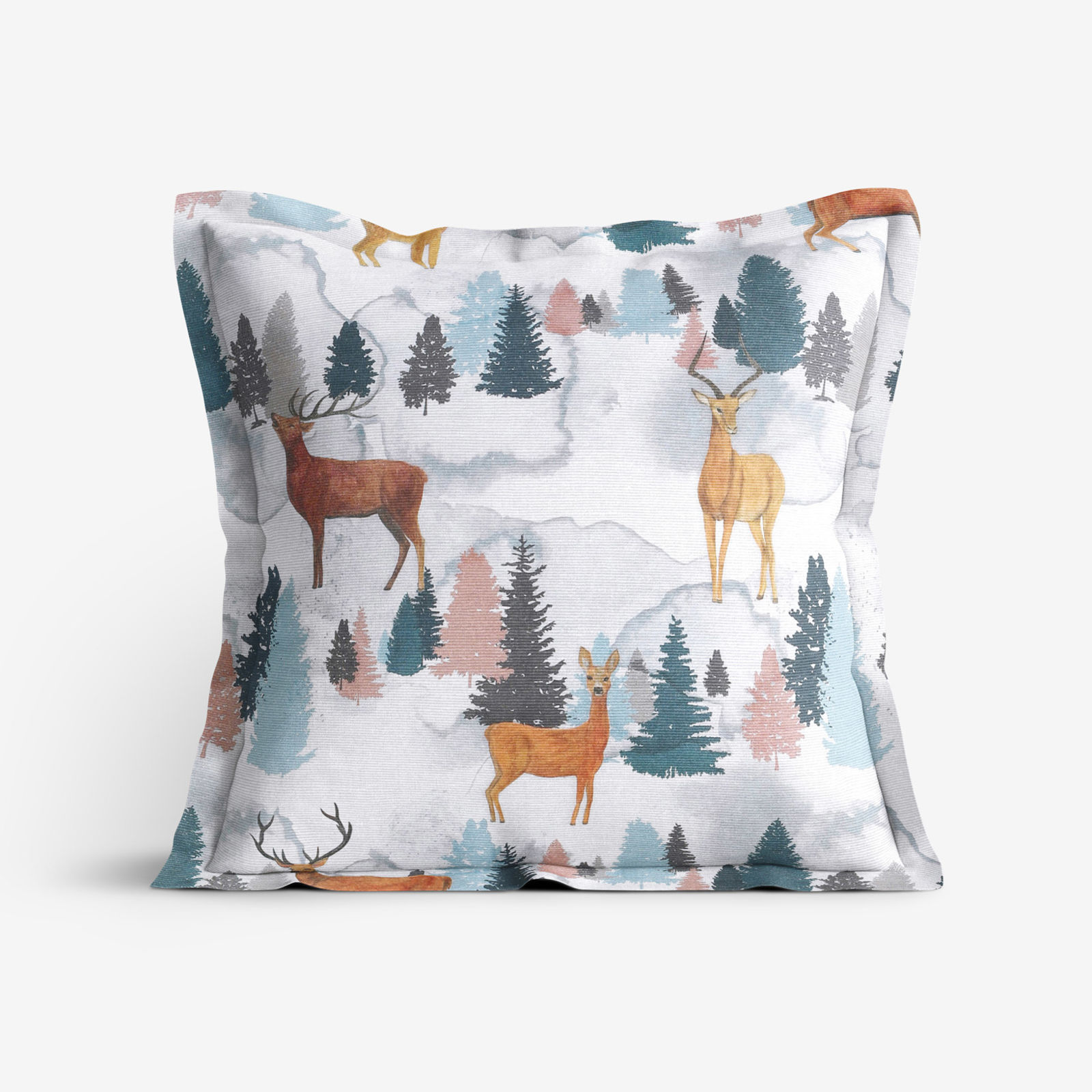 Poszewka na poduszkę z ozdobną kantą dekoracyjna Loneta - sarny i jelenie