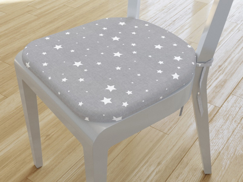 Zaokrąglona poduszka na krzesło 39x37 cm - małe białe gwiazdki na szarym