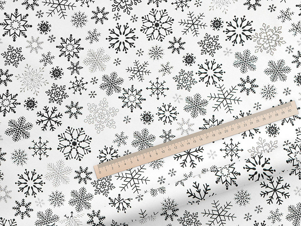 Tkanina bawełniana świąteczna - czarne płatki śniegu na białym