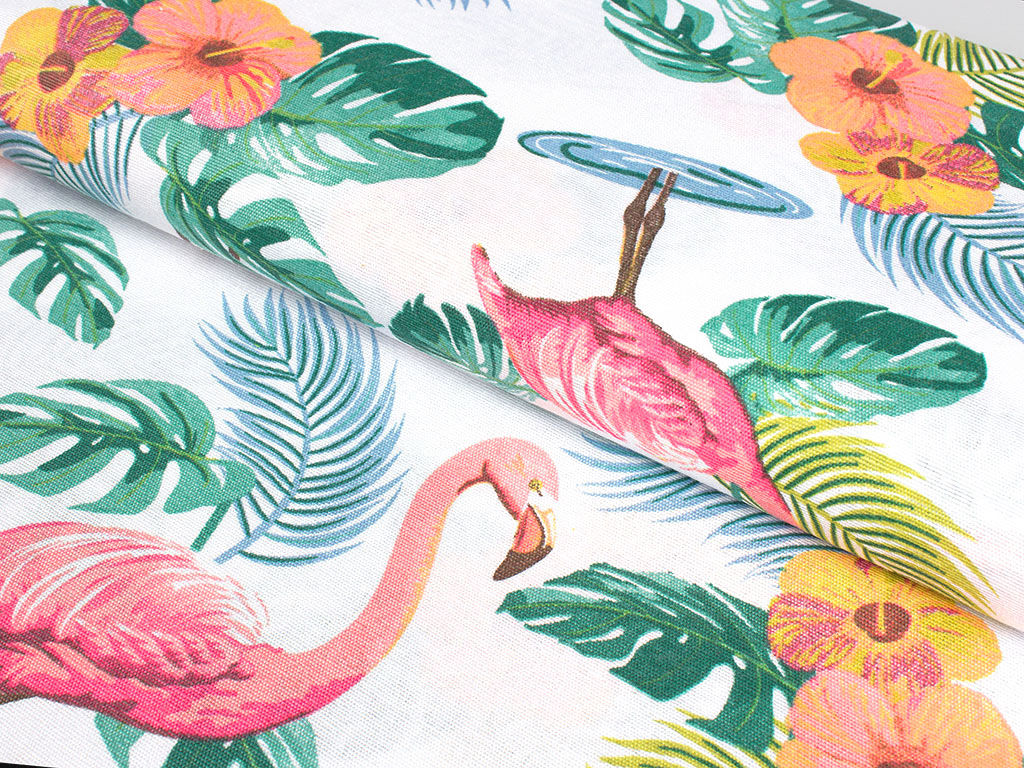 Tkanina dekoracyjna Loneta - flamingi
