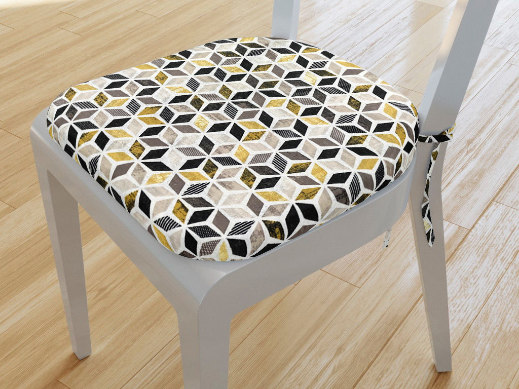 Zaokrąglona poduszka na krzesło 39x37 cm Vintage - mozaika ze złotem
