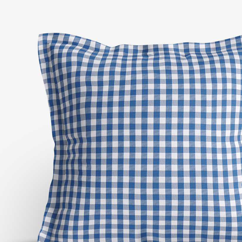 Poszewka na poduszkę z ozdobną kantą bawełniana Kanafas - mała niebiesko-biała kratka